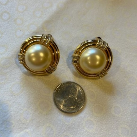 CINER - Large Pearl Rhinestone Statement VTG EARRINGS - Picture 10 of 12